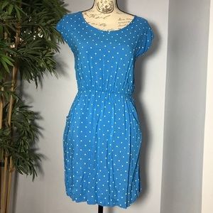 Blue polka dot rayon dress pockets Small nwot